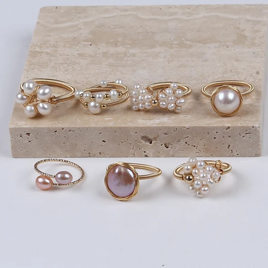 Bijoux de mode en gros anneaux perle d'eau douce bijoux pour femmes