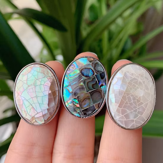 Bagues en coquillage naturel pour femmes et hommes, nacre, coquille d'ormeau colorée, jaune, blanc, rose, bijoux de mariage