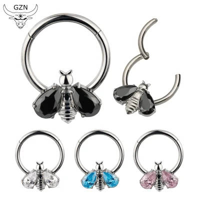 Gzn ASTM F136 titane Piercing corps bijoux interne 16g fil nez anneaux abeille avec opale pierre ailes haut boucles d'oreilles